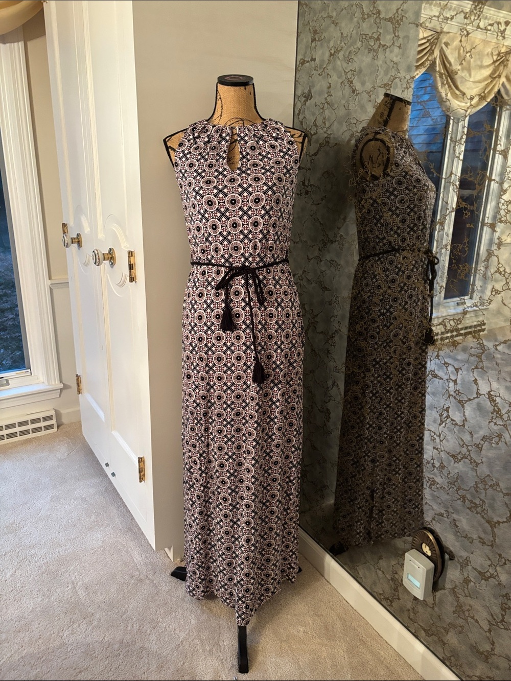 Soma brown and Black Geometric Print Maxi Dress with Tie Waist